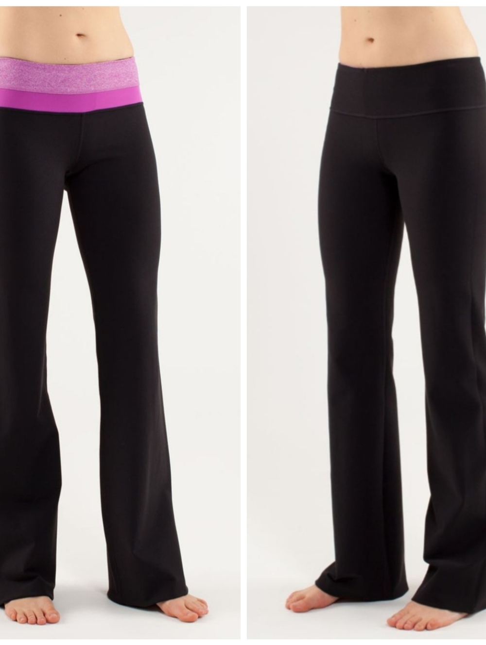 lululemon athletica Black Boot-Cut Yoga Pants with Pink Waistband